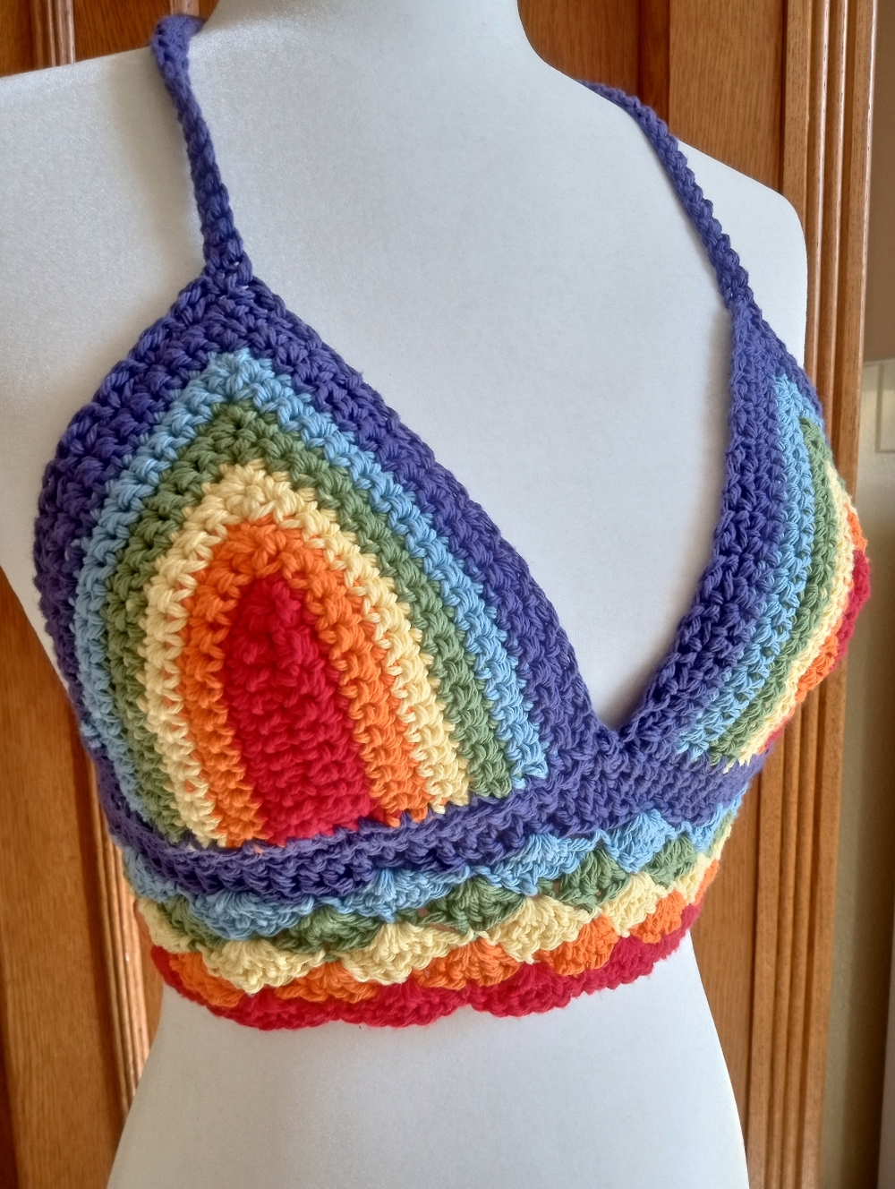 HAND CRAFTED Cropped Top Crochet Halter Bikini Festival Pride Rainbow 🌈 M/L